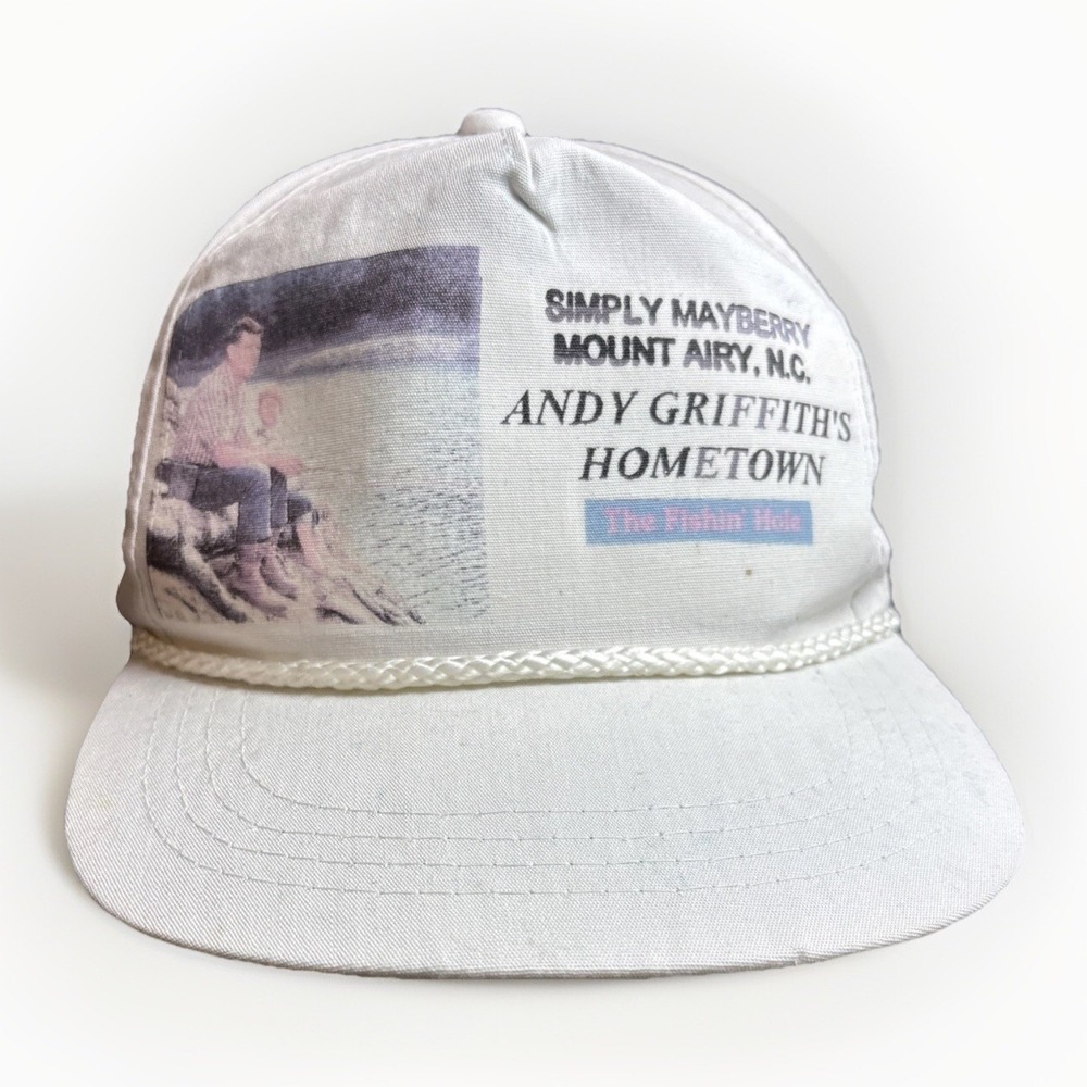 Vintage Cap Andy Griffiths Hat Hometown Mayberry The Fishin Hole White Snapback